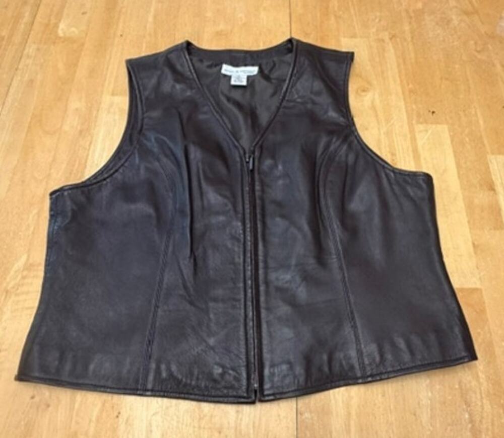Croft & Barrow 100% Lambskin Women’s Brown Zip Front Lined Vest Sleeveless XL